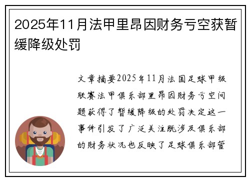 2025年11月法甲里昂因财务亏空获暂缓降级处罚